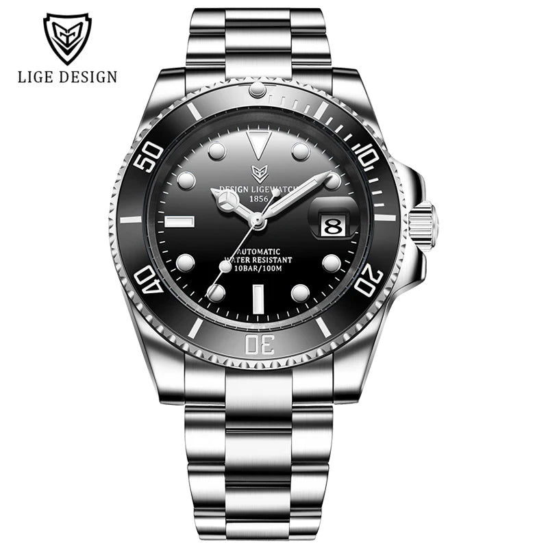 2025 LIGE New Watch Men Automatic Mechanical Tourbillon Clock Fashion Sport Diving Watch 100ATM Waterproof Luminous Watches Mens