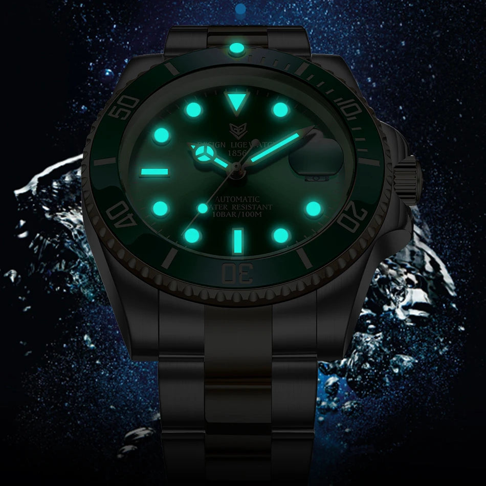 2025 LIGE New Watch Men Automatic Mechanical Tourbillon Clock Fashion Sport Diving Watch 100ATM Waterproof Luminous Watches Mens