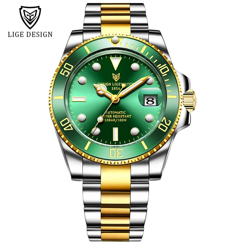 2025 LIGE New Watch Men Automatic Mechanical Tourbillon Clock Fashion Sport Diving Watch 100ATM Waterproof Luminous Watches Mens