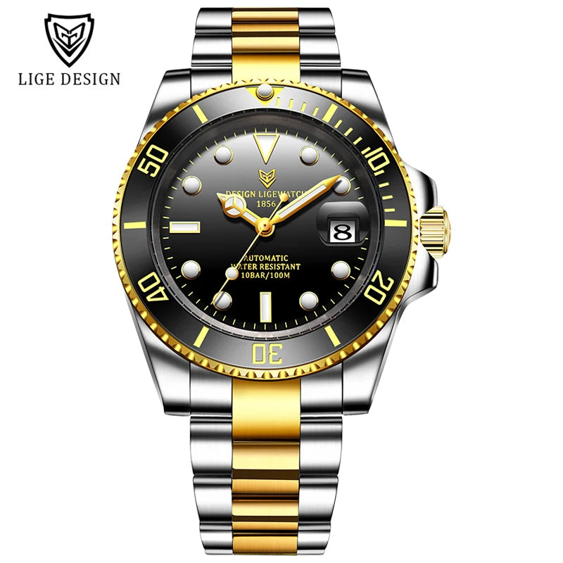 2025 LIGE New Watch Men Automatic Mechanical Tourbillon Clock Fashion Sport Diving Watch 100ATM Waterproof Luminous Watches Mens