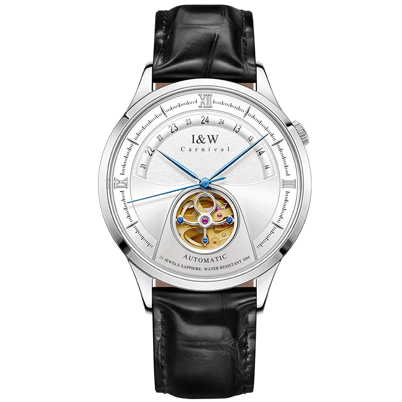 Luxury Blue Tourbillon Mechanical Watch Men I&W MIYOTA Automatic Watch Sapphire Glass Waterproof Italy Leather Band Reloj hombre