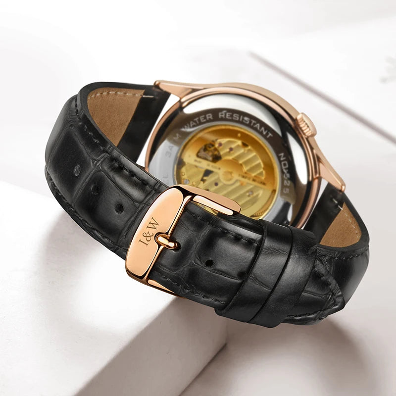 Luxury Blue Tourbillon Mechanical Watch Men I&W MIYOTA Automatic Watch Sapphire Glass Waterproof Italy Leather Band Reloj hombre