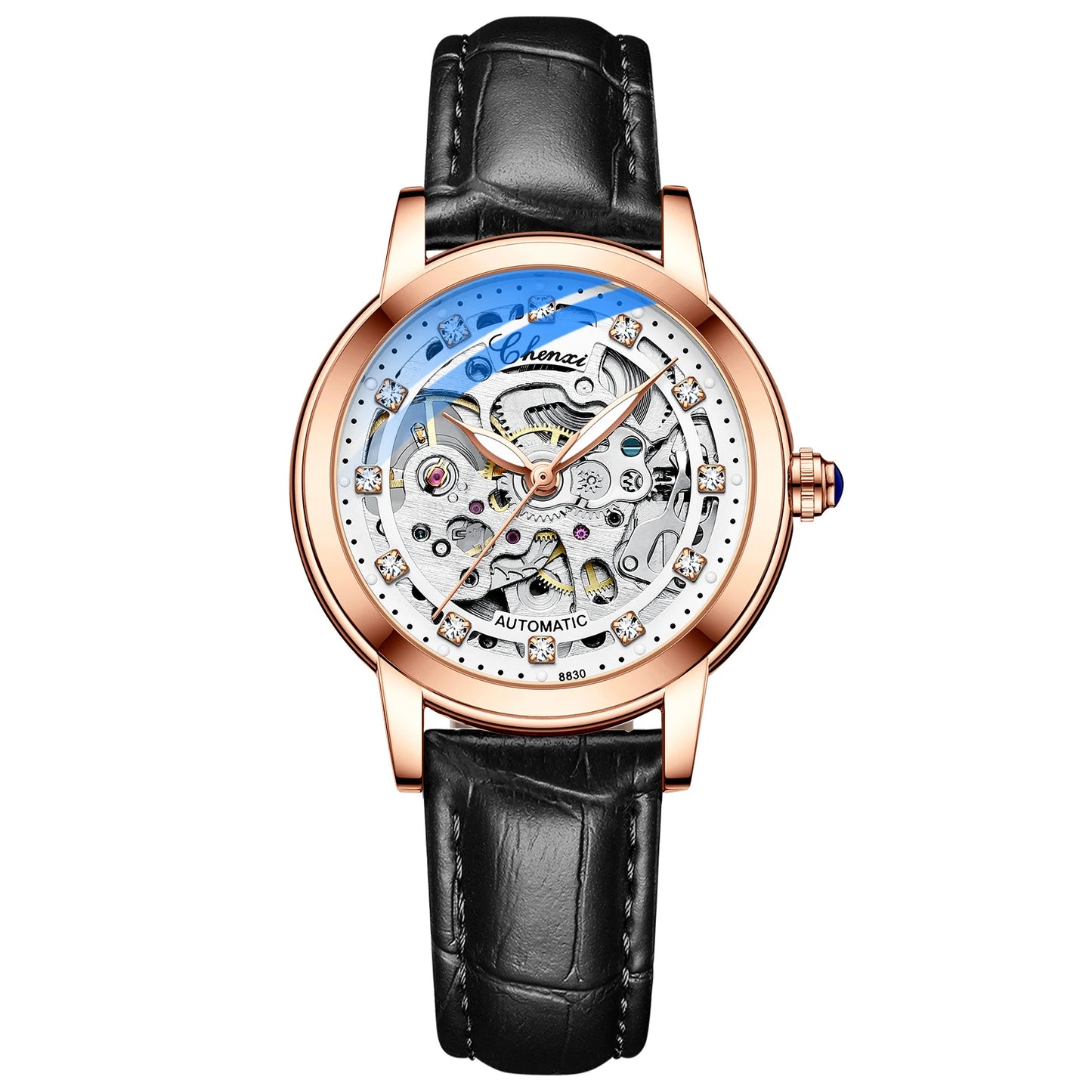 CHENXI Women Automatic Mechanical Watch Top Brand Luxury Stainless Steel Waterproof Wrist Watch Ladies Skeleton Tourbillon Clock