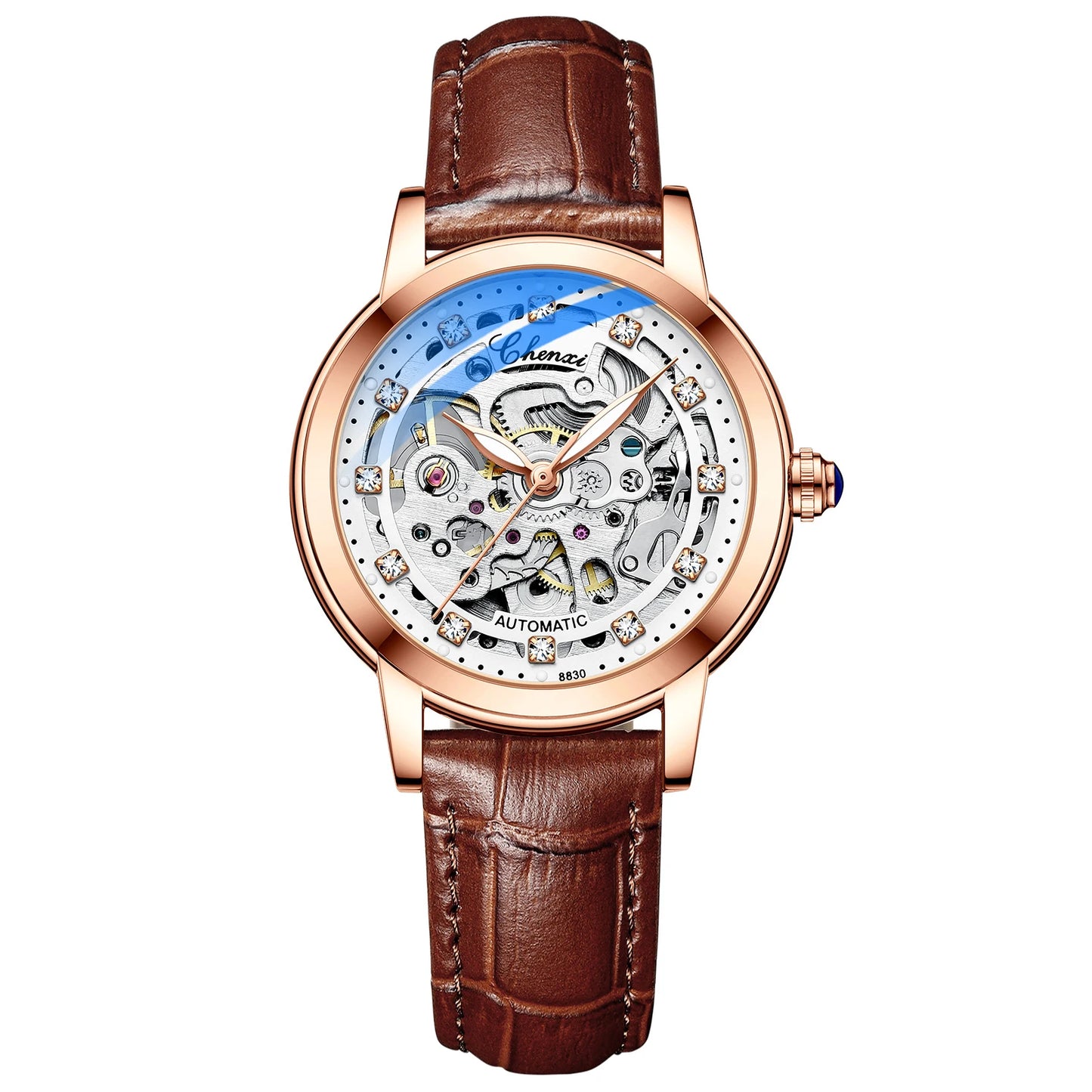 CHENXI Women Automatic Mechanical Watch Top Brand Luxury Stainless Steel Waterproof Wrist Watch Ladies Skeleton Tourbillon Clock