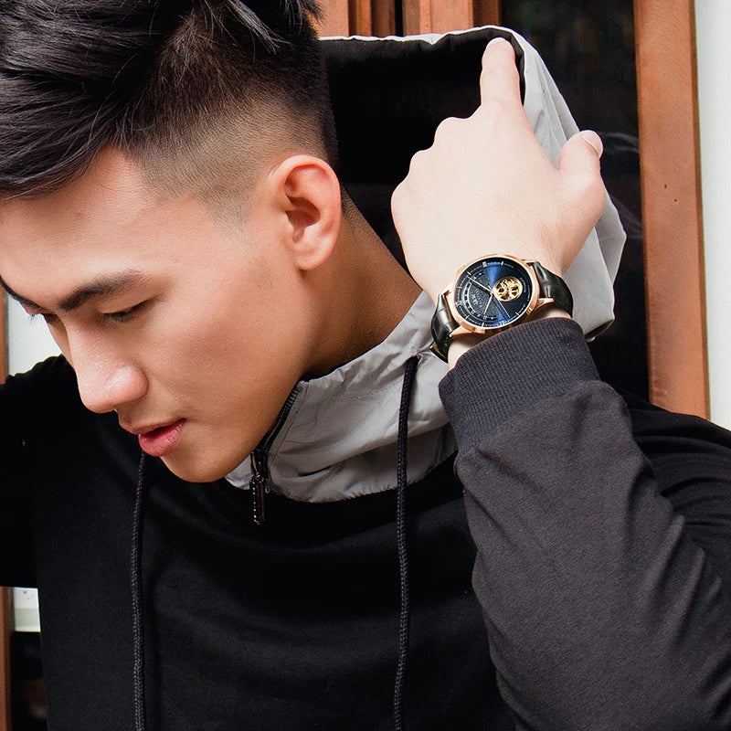 Luxury Blue Tourbillon Mechanical Watch Men I&W MIYOTA Automatic Watch Sapphire Glass Waterproof Italy Leather Band Reloj hombre