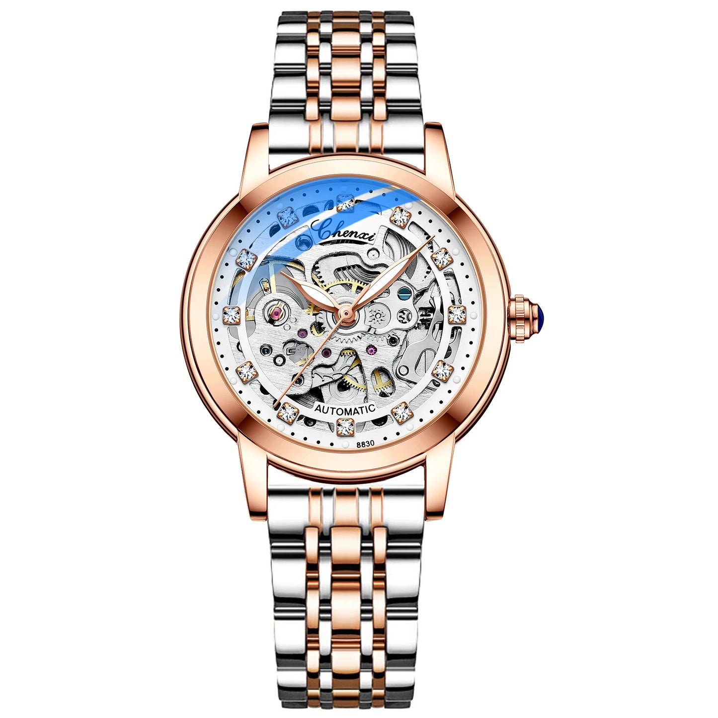 CHENXI Women Automatic Mechanical Watch Top Brand Luxury Stainless Steel Waterproof Wrist Watch Ladies Skeleton Tourbillon Clock