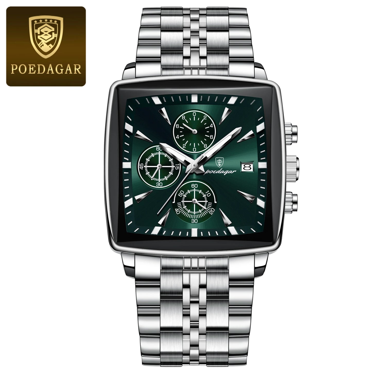 POEDAGAR Luxury Square Sport Man Wrist watch Waterproof Luminous Chronograph Quartz Men's Watches Stainless Steel Men Watch Reloj