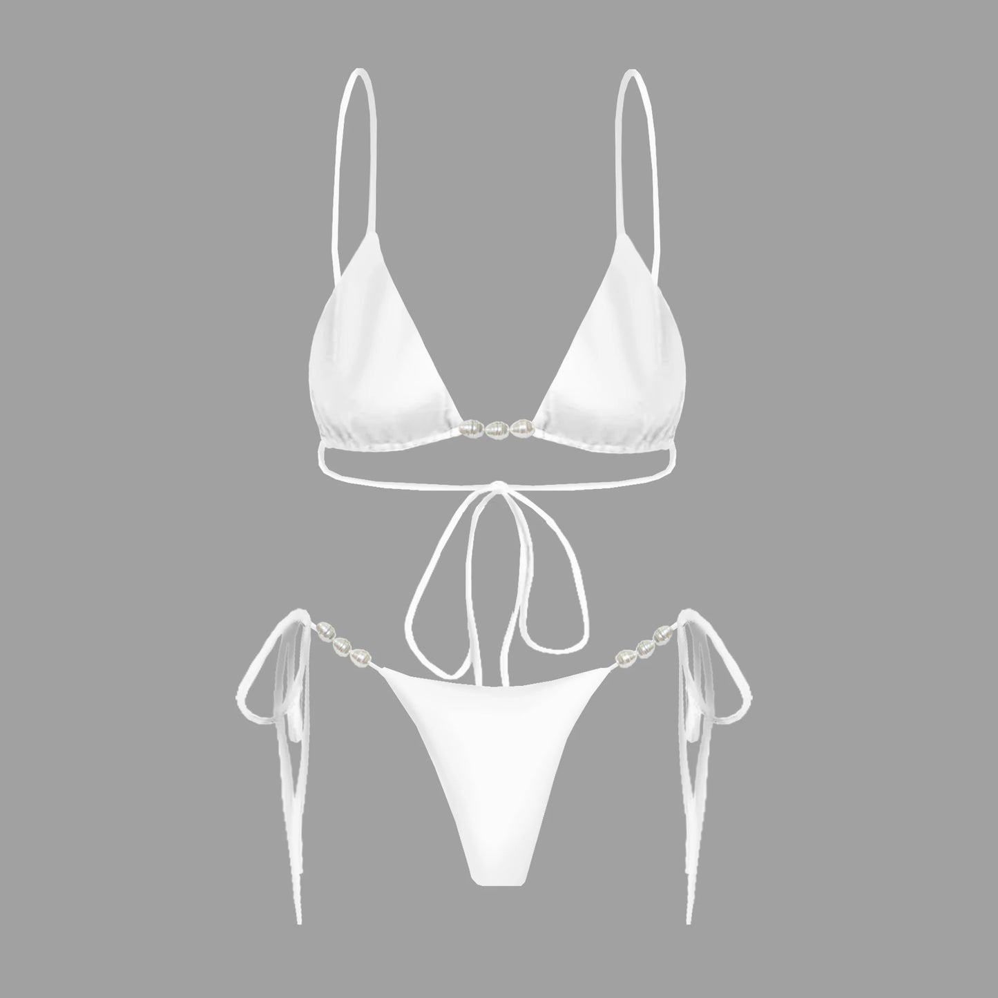 3Pcs Sexy Bikini Set With Cover Up Pearls White Swimsuit Women Halter Swimwear Female Off Shoulder Bathing suit Bikini Beachwear