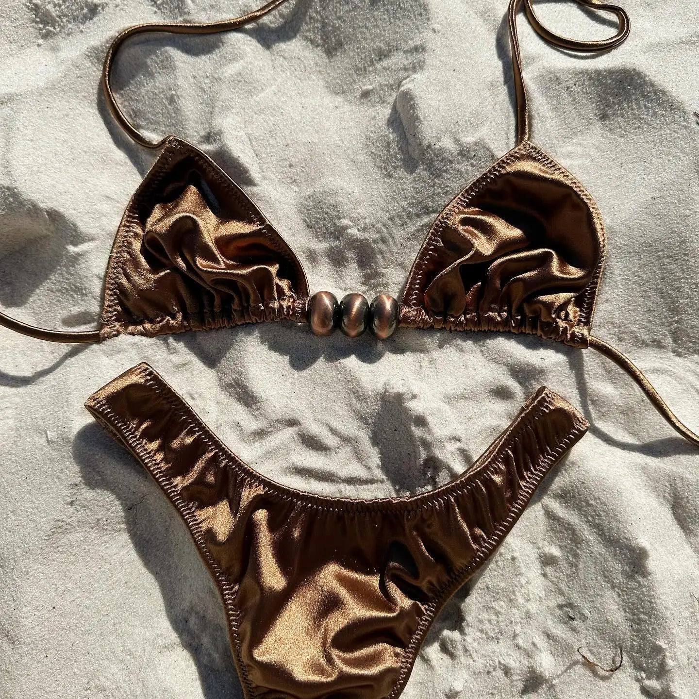 Sexy Bikini Women Swimsuit Female Swimwear Bandeau Biquini Thong Bathing Suit Shiny Swimming Suits Halter Bodysuit Beachwear