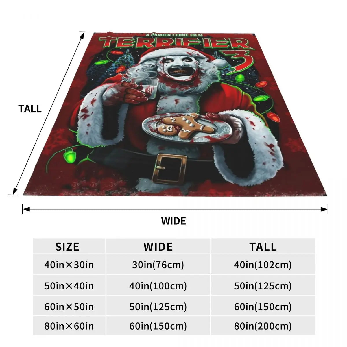 Terrifier 3 Christmas Blanket Velvet Spring/Autumn Halloween Clown Portable Thin Throw Blanket for Sofa Travel Bedspreads