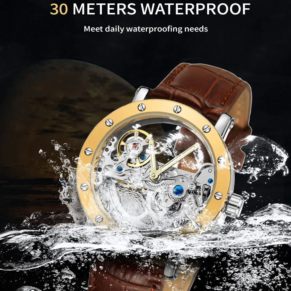 2025 Top Brand Luxury Steel Skeleton Tourbillon Automatic Watch Men Leather Mechanical Waterproof Luminous Elegant Wrist Clock