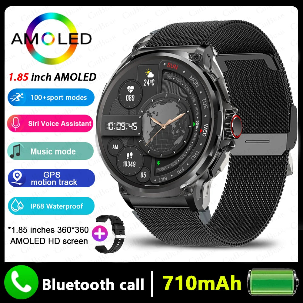 2025 New For Huawei Xiaomi Men GPS Track Smart Watch 1.85 Inch Ultra HD AMOLED Screen 710 Mah Battery Bluetooth Call Smartwatch