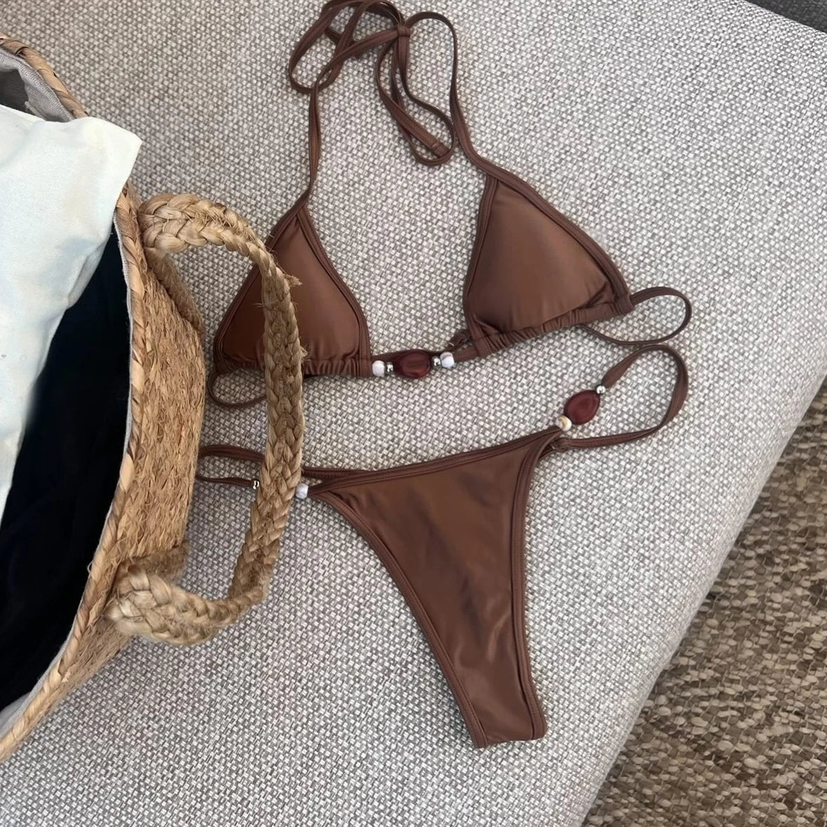 Sexy Bikinis Women Swimsuit Female Swimwear Bandeau Biquini Thong Bathing Suit Shiny Button Swimming Suits Bodysuit Beachwear
