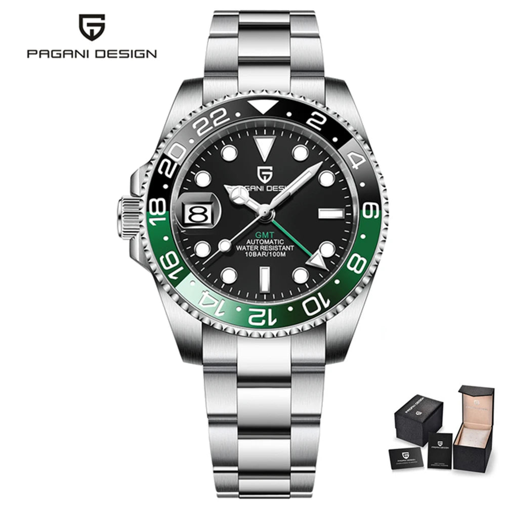 PAGANI DESIGN PD-1662 Luxury GMT Men Mechanical Wrist watch Sapphire Glass Stainless Steel 100M Waterproof Automatic Watches