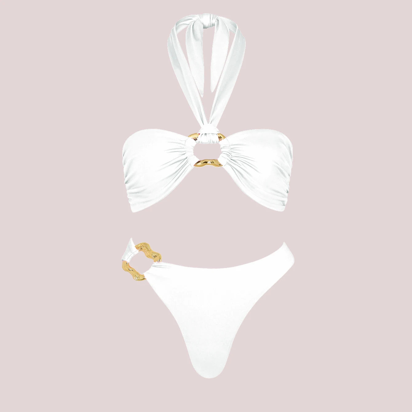 3Pcs Sexy Bikini Set With Cover Up Pearls White Swimsuit Women Halter Swimwear Female Off Shoulder Bathing suit Bikini Beachwear