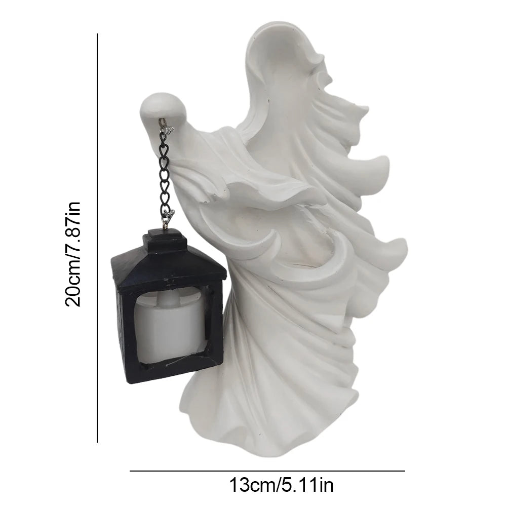 Halloween Ghost Statue With Lantern Faceless Witch Hell Messenger Realistic Resin Ghost Sculpture For Home Scary Decorations