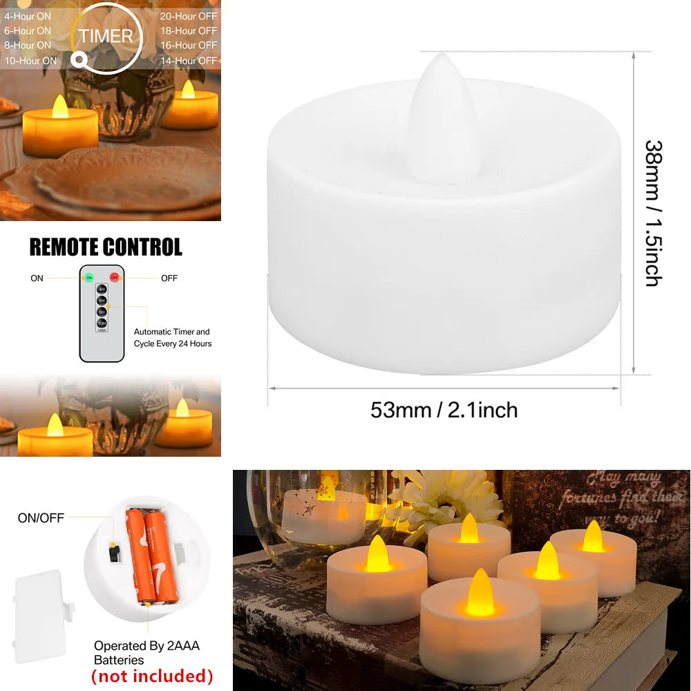 Flameless LED Candle with/without Remote control Lighting Flickering Flame Tea Light for Halloween Christmas Home Decor 12/24pc