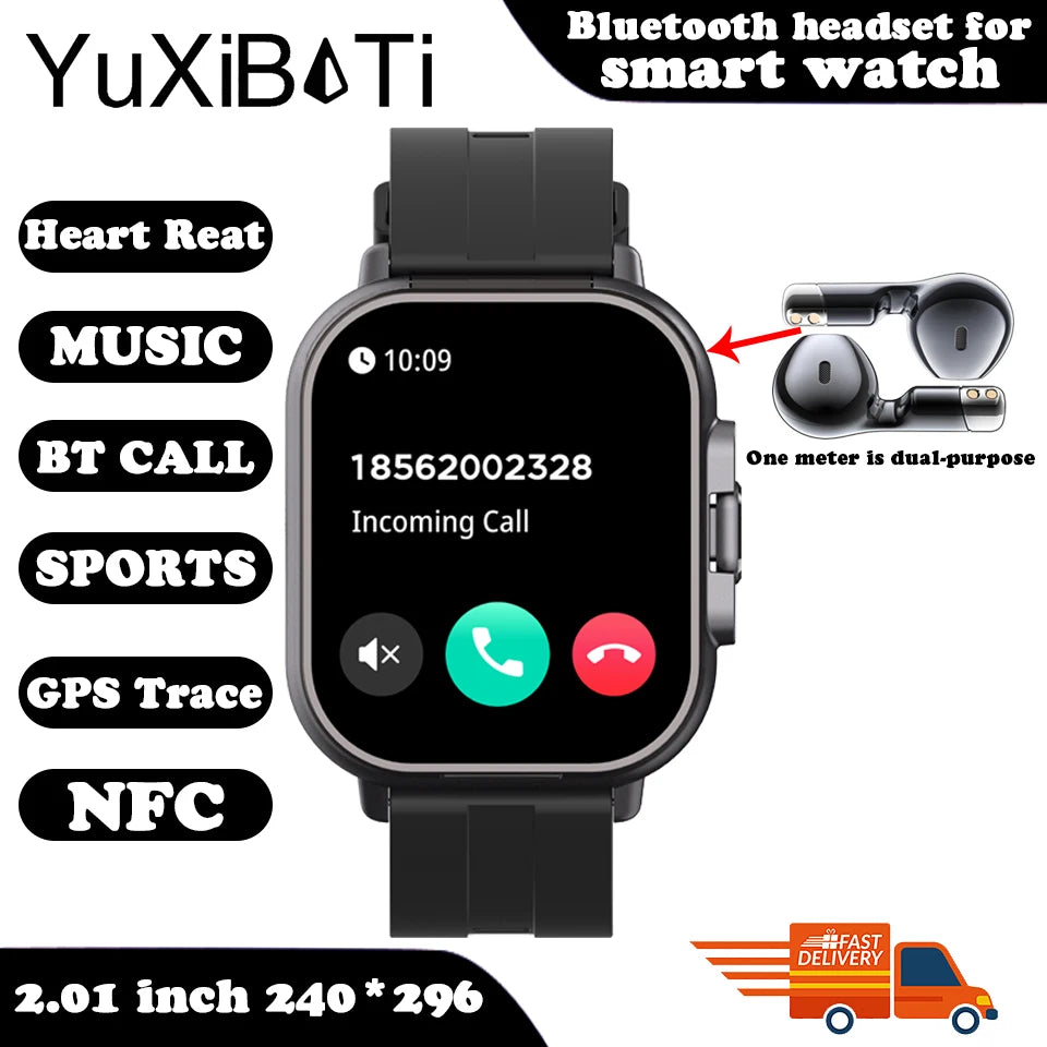 2025 Smart Watch 2 in 1 With Earphone Smartwatch Bluetooth Call Men Watch GPS Track Heart Rate Monitor Play Music Smart Watch