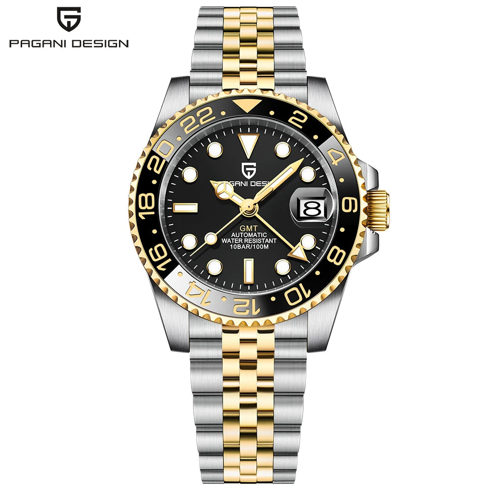 PAGANI DESIGN GMT Watches Men's Luxury Automatic Mechanical Wrist watch Sapphire Glass 40MM Stainless Steel Waterproof Watch