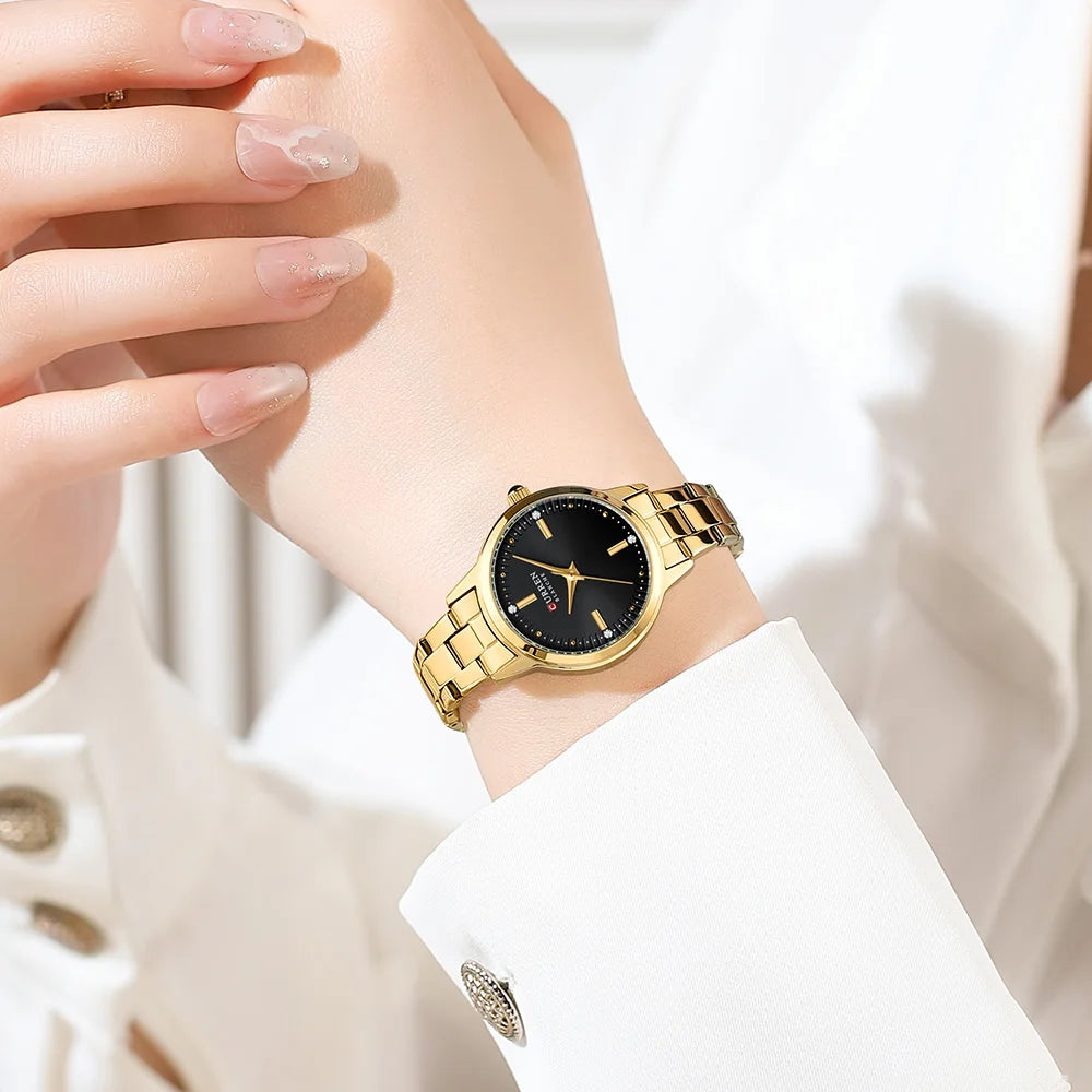 CURREN-Women's Simple Dial Wristwatch, Elegant and Charming Bracelet Quart Watches for Lady, Fashion Brand