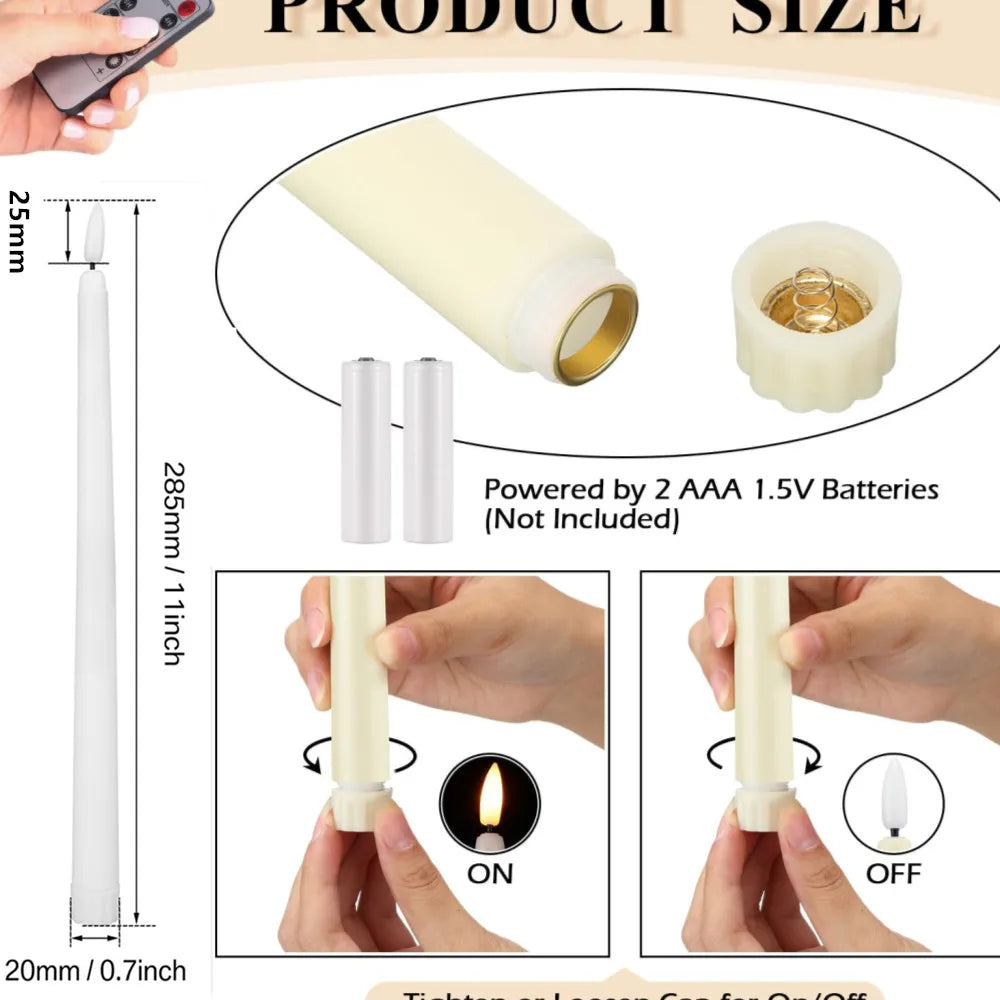 Flameless Taper Candles with Timer Remote Flickering 3D Faux Wax Candle Lights for Wedding Christmas Party Home Decor 6Pcs-24Pcs