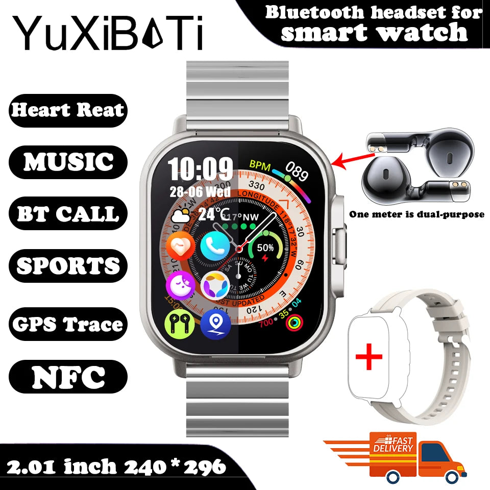 2025 Smart Watch 2 in 1 With Earphone Smartwatch Bluetooth Call Men Watch GPS Track Heart Rate Monitor Play Music Smart Watch