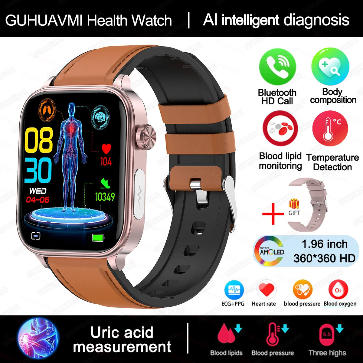 2025 New ECG+PPG Monitoring Smart Watch Women Blood pressure Blood Lipid Uric Acid Women Menstrual Health Tracker Smart watches