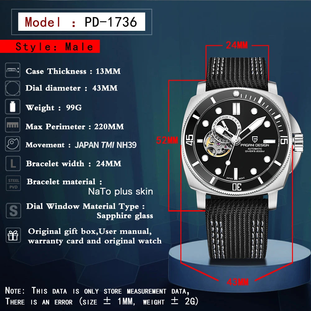 PAGANI DESIGN Mens Watches 2025 Luxury Tourbillon NH39 Mechanical Automatic Watch For Men Sports Ceramic Bezels Waterproof Clock