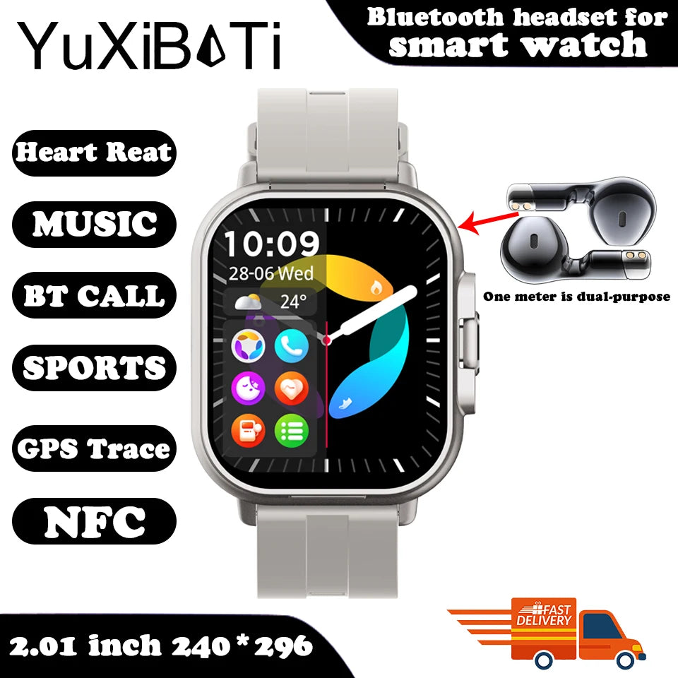 2025 Smart Watch 2 in 1 With Earphone Smartwatch Bluetooth Call Men Watch GPS Track Heart Rate Monitor Play Music Smart Watch