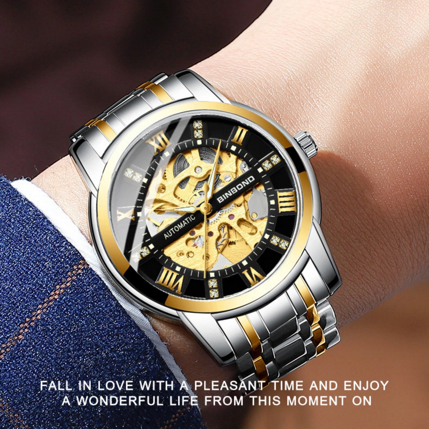 Fully Automatic Mechanical Watch Business Watch 30M Waterproof Hollow Skeleton Tourbillon Stainless Steel Mechanical Watch Gift