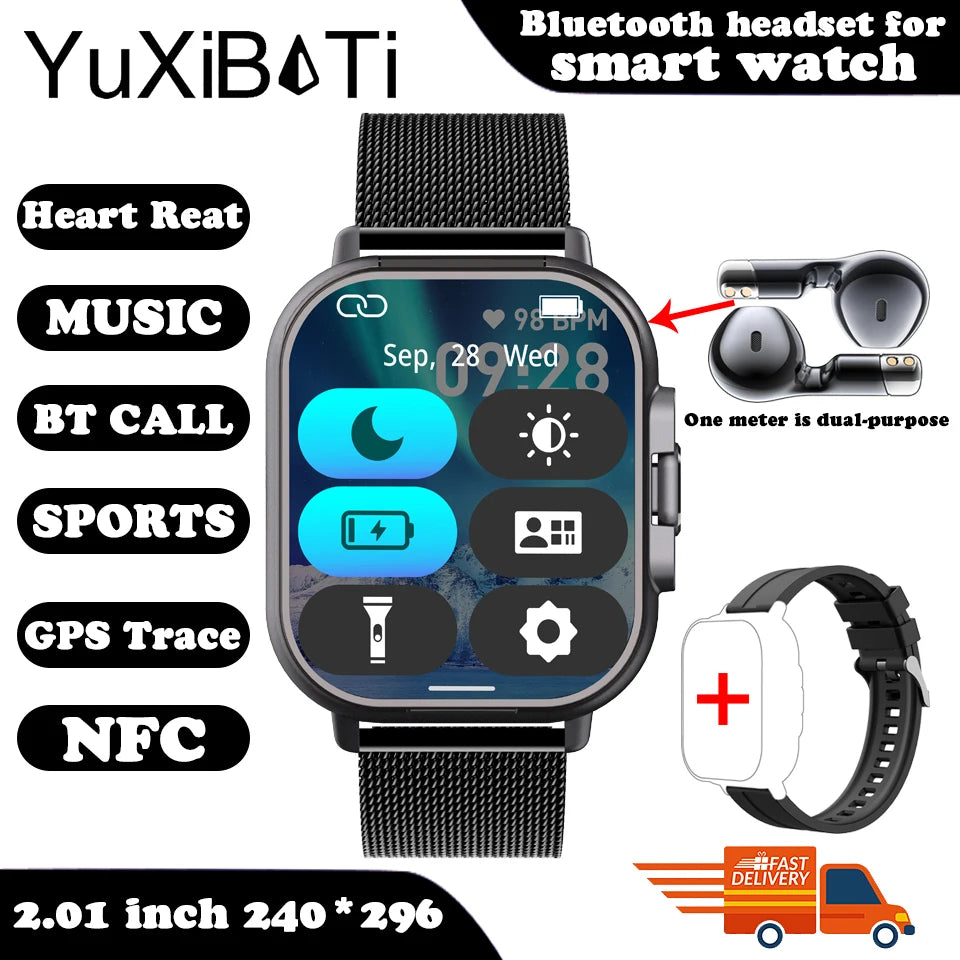 2025 Smart Watch 2 in 1 With Earphone Smartwatch Bluetooth Call Men Watch GPS Track Heart Rate Monitor Play Music Smart Watch