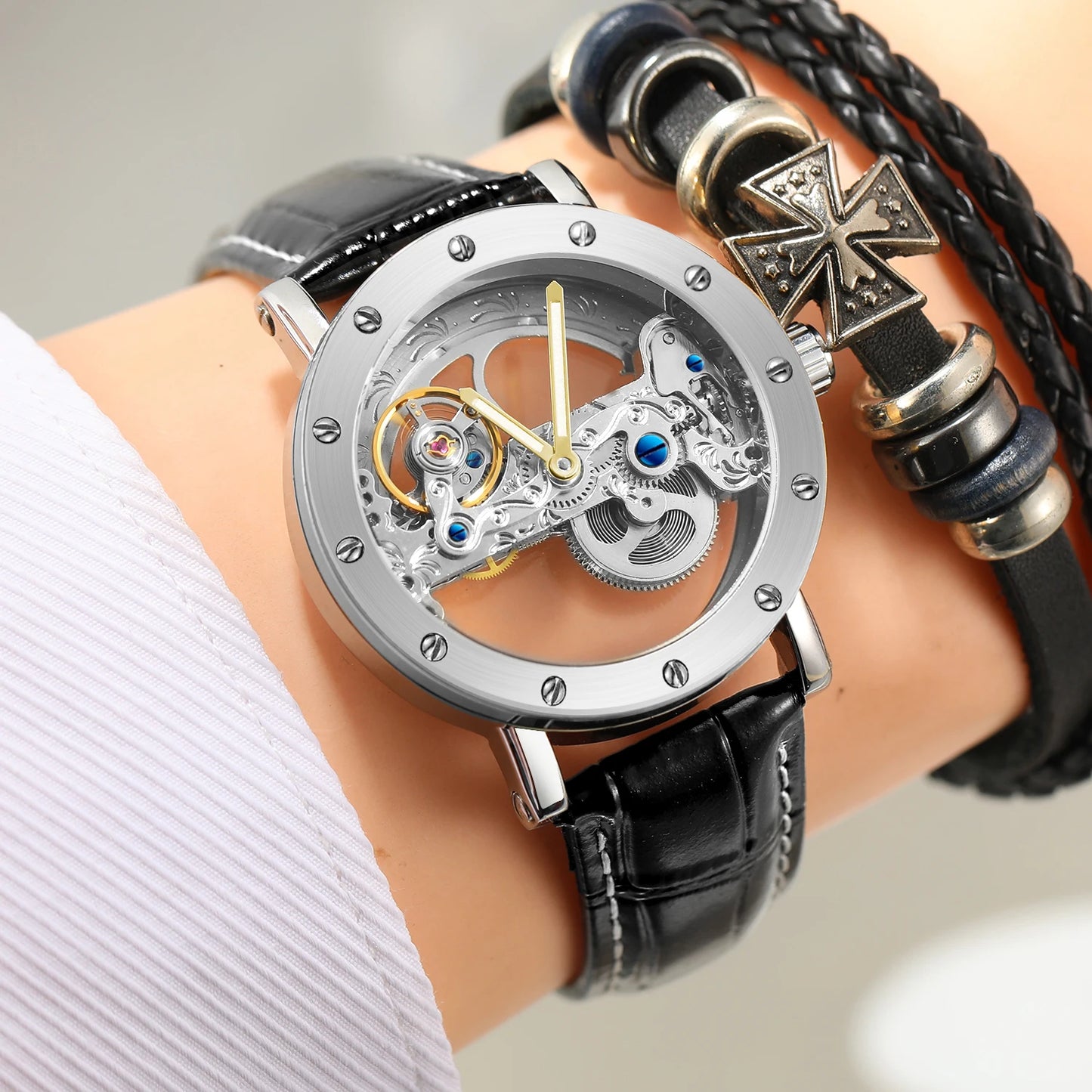 2025 Top Brand Luxury Steel Skeleton Tourbillon Automatic Watch Men Leather Mechanical Waterproof Luminous Elegant Wrist Clock