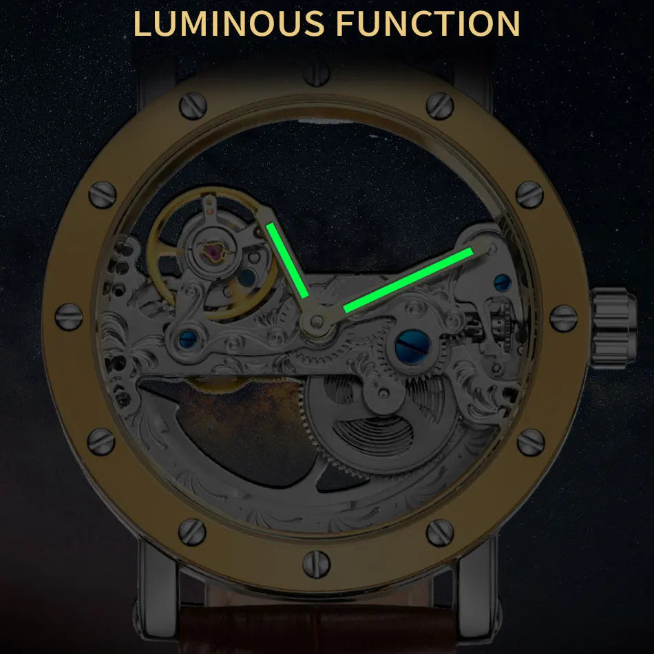 2025 Top Brand Luxury Steel Skeleton Tourbillon Automatic Watch Men Leather Mechanical Waterproof Luminous Elegant Wrist Clock