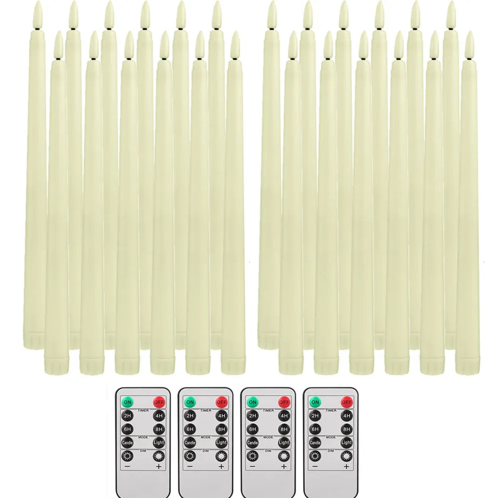 Flameless Taper Candles with Timer Remote Flickering 3D Faux Wax Candle Lights for Wedding Christmas Party Home Decor 6Pcs-24Pcs