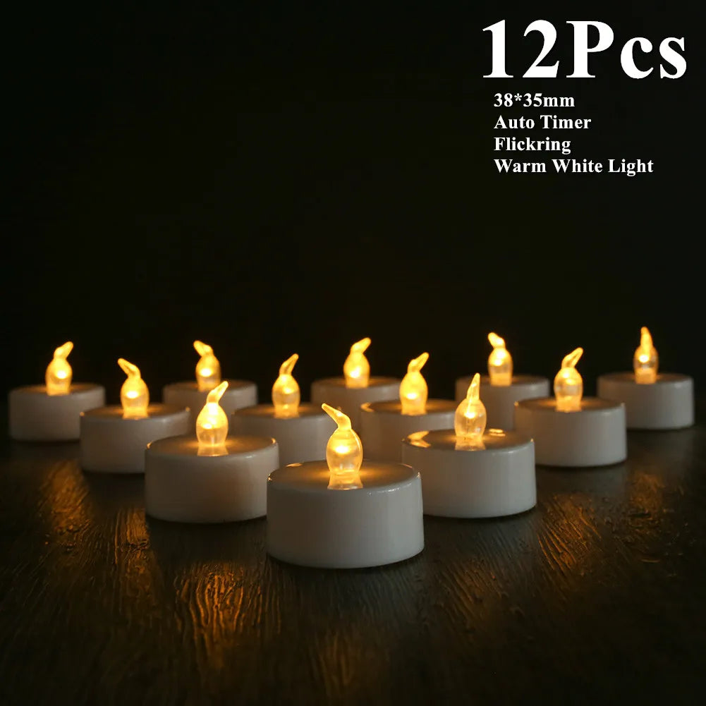 Flameless LED Candle with/without Remote control Lighting Flickering Flame Tea Light for Halloween Christmas Home Decor 12/24pc