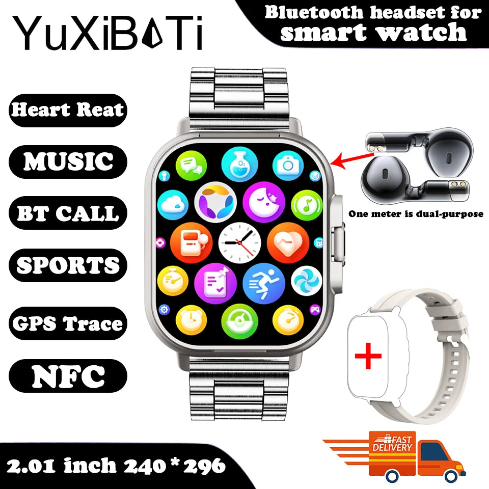 2025 Smart Watch 2 in 1 With Earphone Smartwatch Bluetooth Call Men Watch GPS Track Heart Rate Monitor Play Music Smart Watch