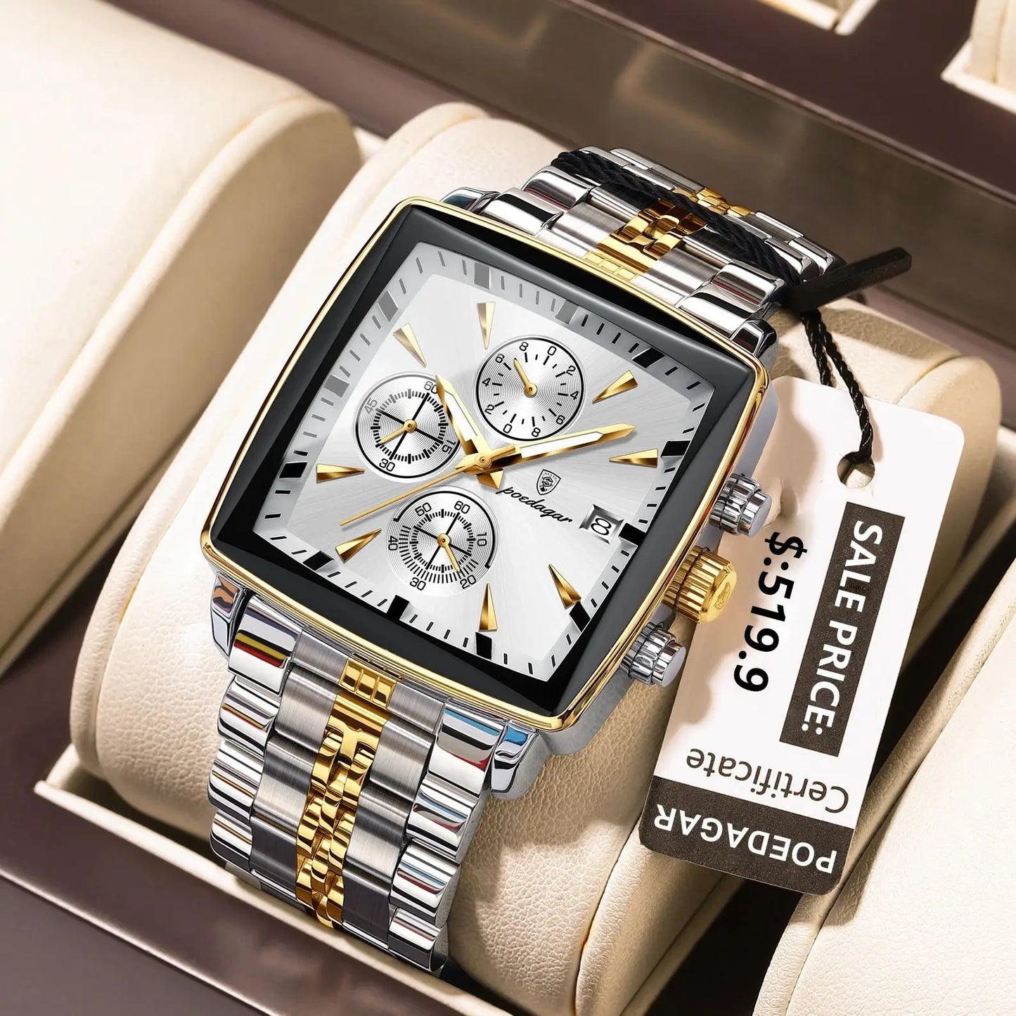 POEDAGAR Luxury Square Sport Man Wrist watch Waterproof Luminous Chronograph Quartz Men's Watches Stainless Steel Men Watch Reloj