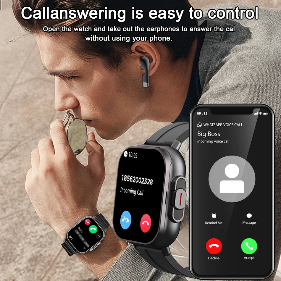 2025 Smart Watch 2 in 1 With Earphone Smartwatch Bluetooth Call Men Watch GPS Track Heart Rate Monitor Play Music Smart Watch