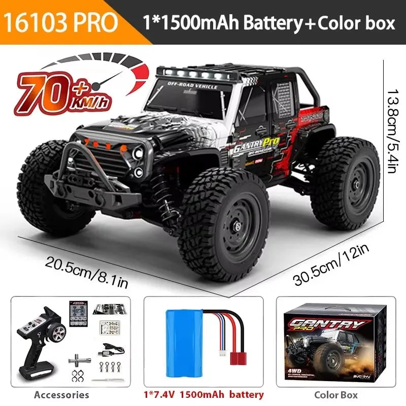 1:16 4WD RC Car 70KM/H Or 50KM/H With LED Remote Control Cars High Speed Drift Monster 4x4 Truck for Kids vs Wltoys 144001 Toys