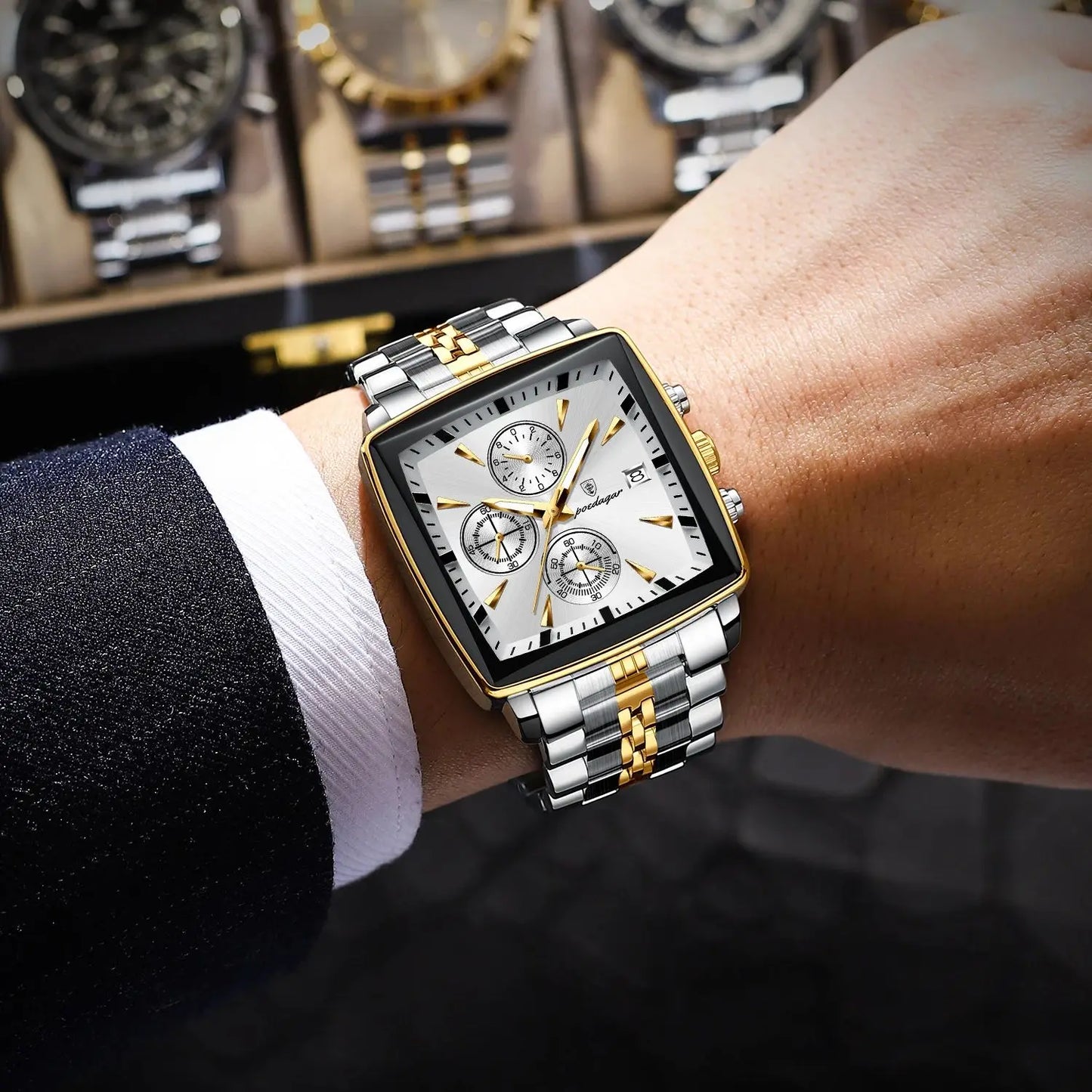 POEDAGAR Luxury Square Sport Man Wrist watch Waterproof Luminous Chronograph Quartz Men's Watches Stainless Steel Men Watch Reloj