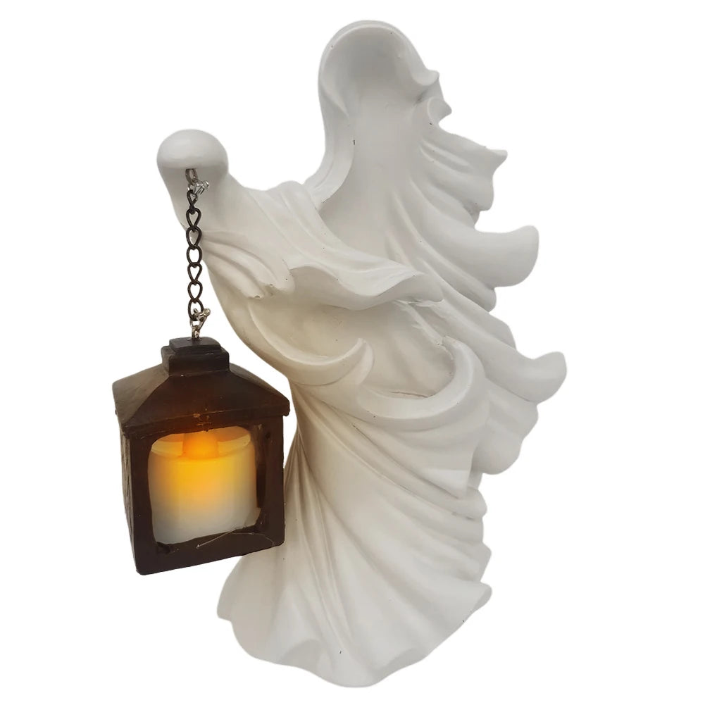 Halloween Ghost Statue With Lantern Faceless Witch Hell Messenger Realistic Resin Ghost Sculpture For Home Scary Decorations