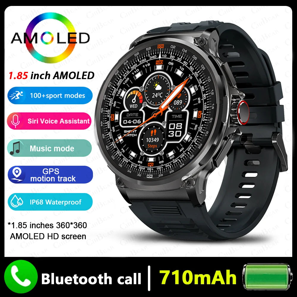 2025 New For Huawei Xiaomi Men GPS Track Smart Watch 1.85 Inch Ultra HD AMOLED Screen 710 Mah Battery Bluetooth Call Smartwatch