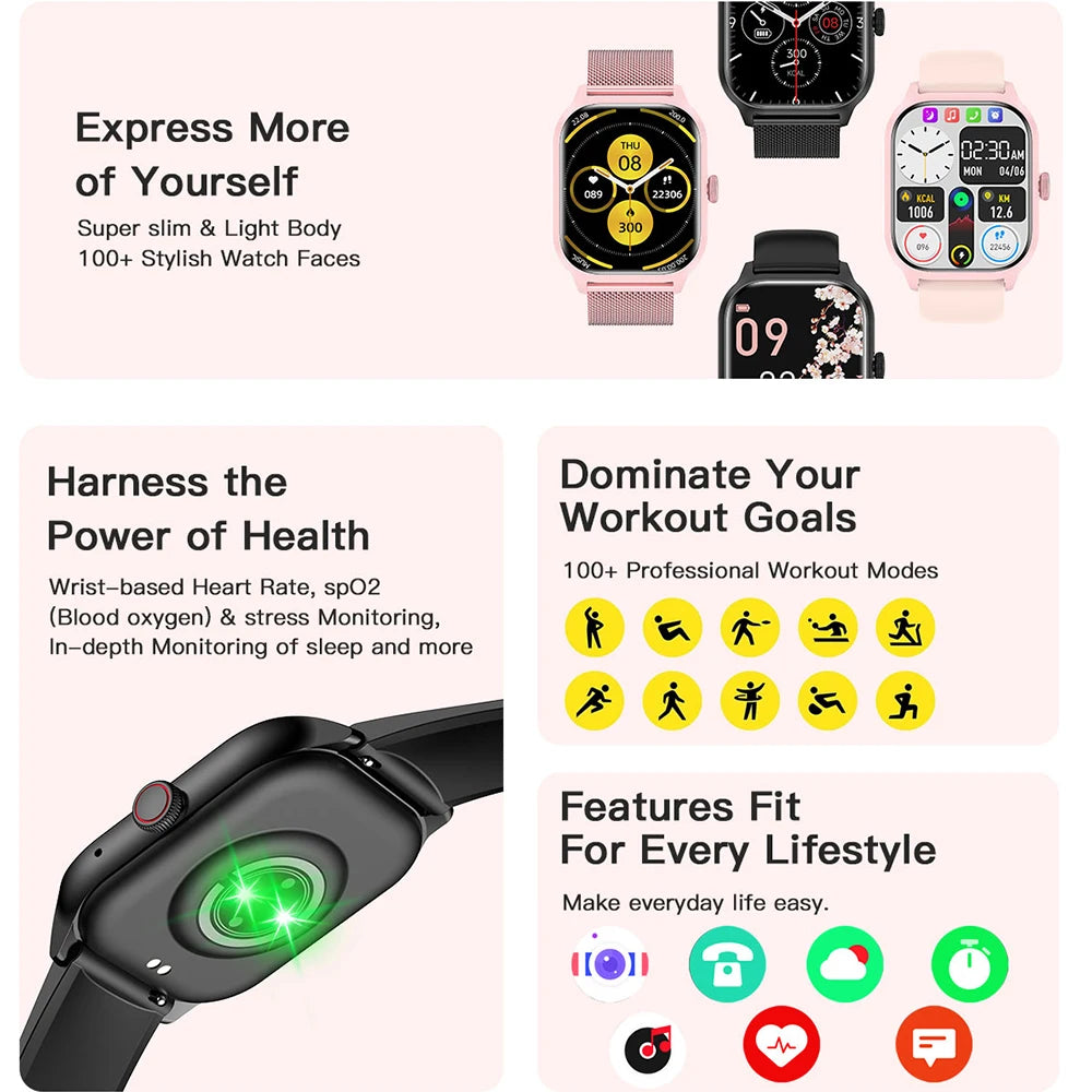 LEMFO LT10 Smart Watch 2025 Android Gift Bluetooth Call Smartwatch 2025 Touch Dial Music Fitness Tracker Sports Watches
