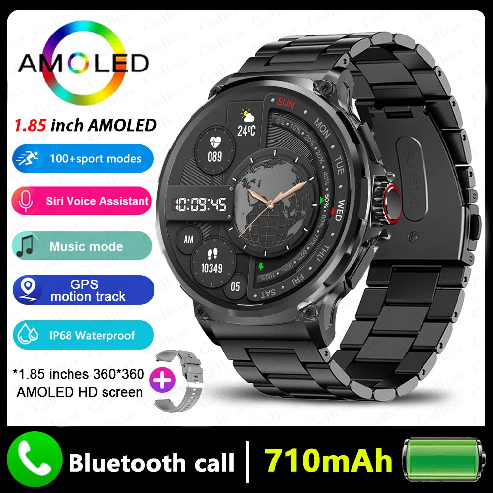 2025 New For Huawei Xiaomi Men GPS Track Smart Watch 1.85 Inch Ultra HD AMOLED Screen 710 Mah Battery Bluetooth Call Smartwatch