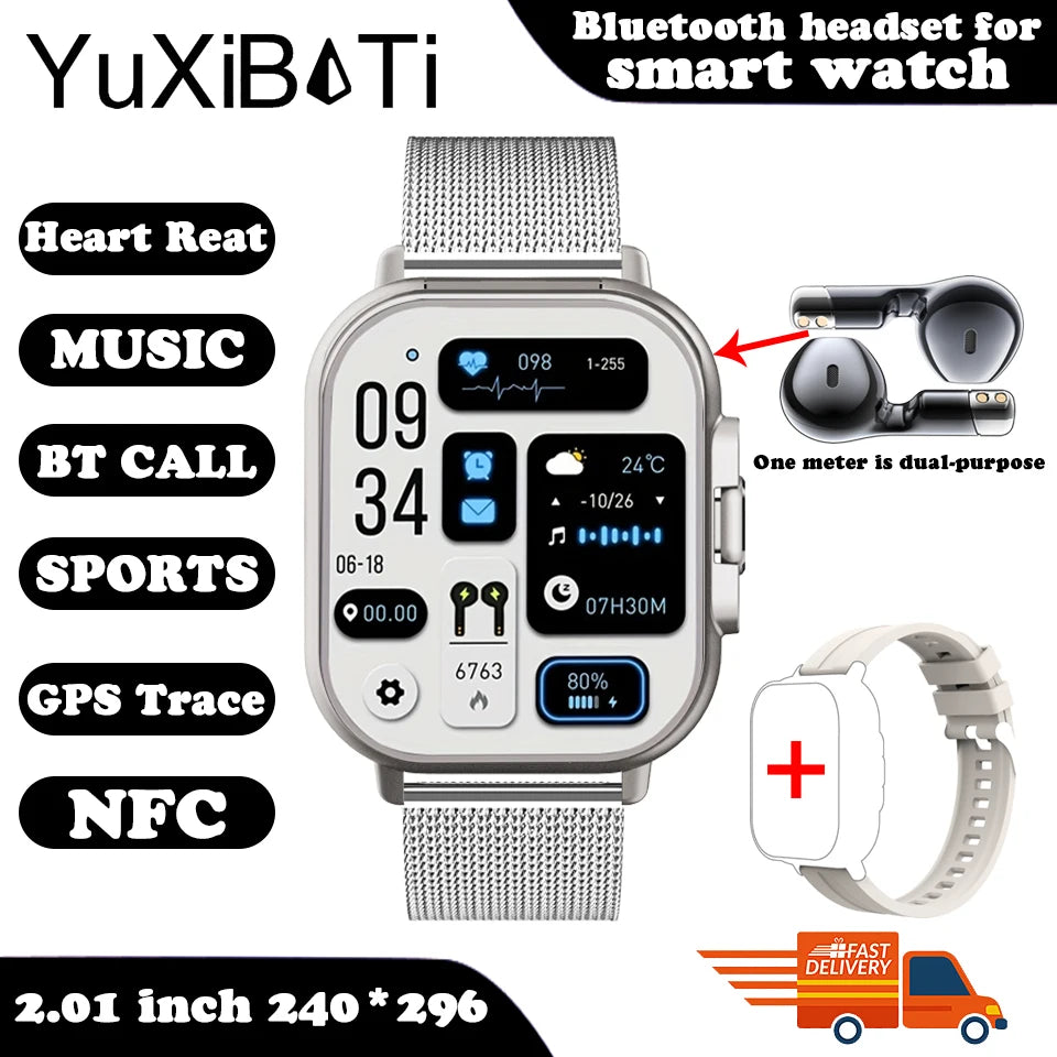 2025 Smart Watch 2 in 1 With Earphone Smartwatch Bluetooth Call Men Watch GPS Track Heart Rate Monitor Play Music Smart Watch