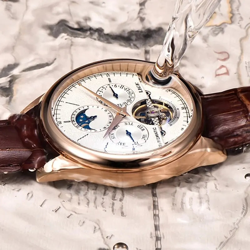 LIGE Men Watches Automatic Mechanical Watch Tourbillon Clock Genuine Leather Waterproof Watch Men Military Wrist watch Man
