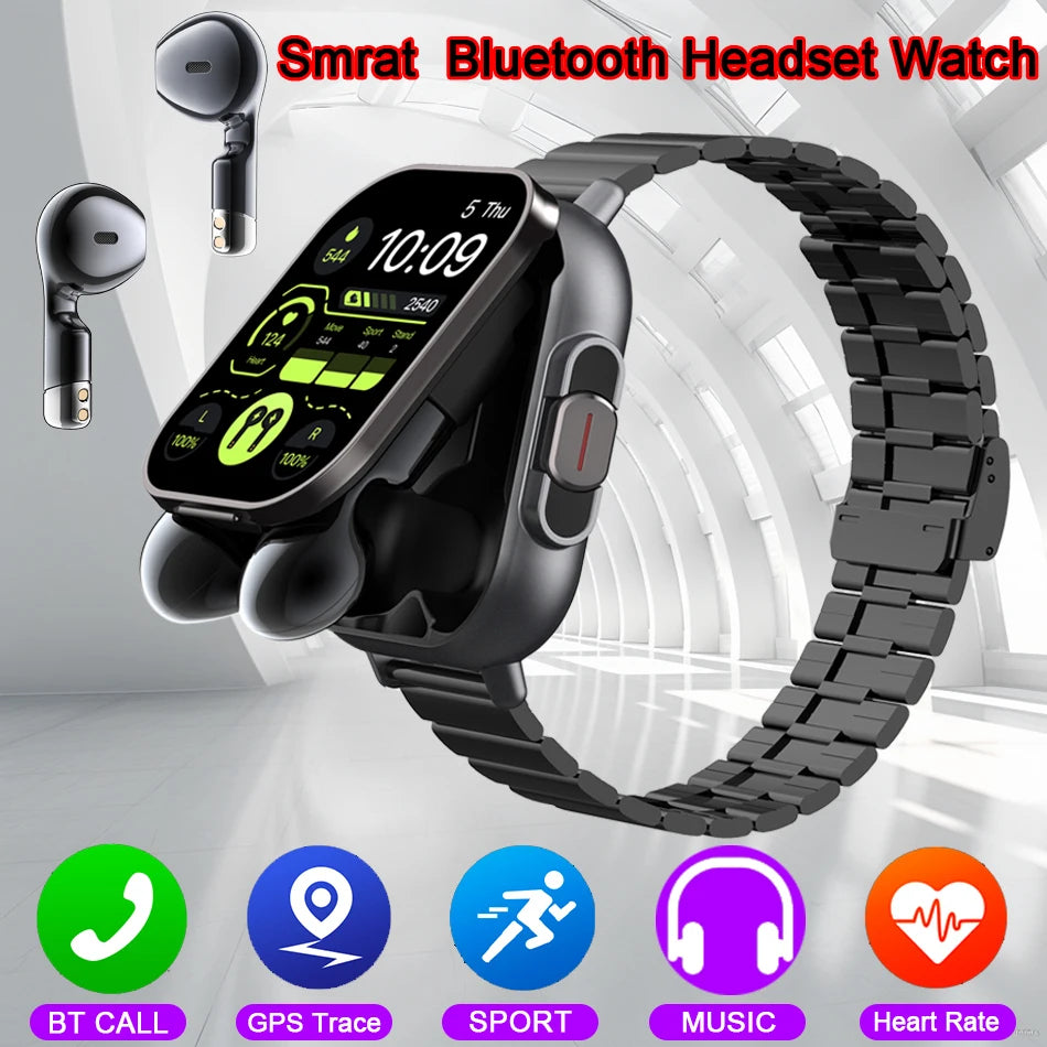 2025 Smart Watch 2 in 1 With Earphone Smartwatch Bluetooth Call Men Watch GPS Track Heart Rate Monitor Play Music Smart Watch