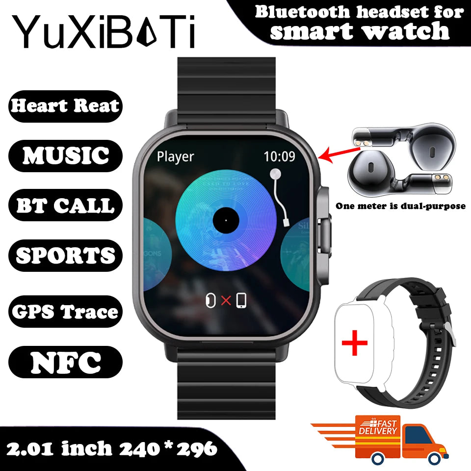 2025 Smart Watch 2 in 1 With Earphone Smartwatch Bluetooth Call Men Watch GPS Track Heart Rate Monitor Play Music Smart Watch