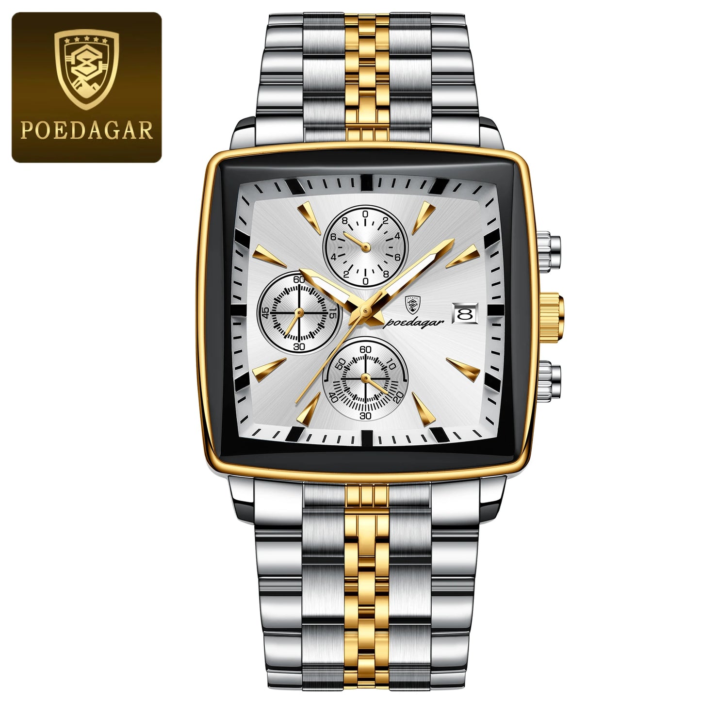 POEDAGAR Luxury Square Sport Man Wrist watch Waterproof Luminous Chronograph Quartz Men's Watches Stainless Steel Men Watch Reloj