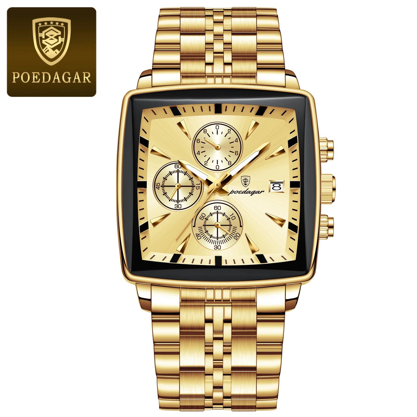 POEDAGAR Luxury Square Sport Man Wrist watch Waterproof Luminous Chronograph Quartz Men's Watches Stainless Steel Men Watch Reloj